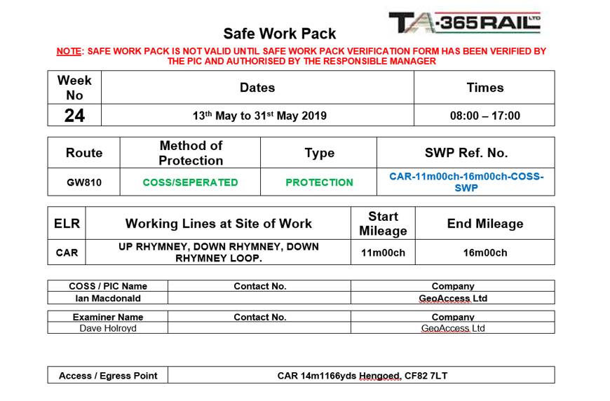 Safe Work Pack